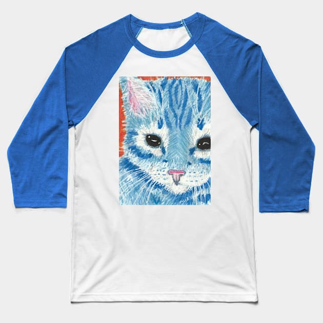 Blue kitten cat  face Baseball T-Shirt by SamsArtworks